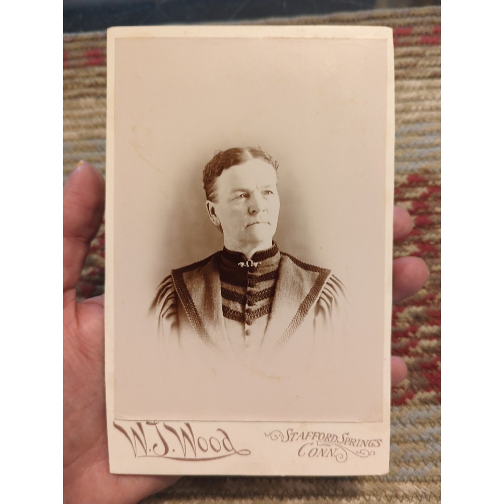 Antique Cabinet Card Photo Victorian Portrait Woman Stafford Springs CT Wood